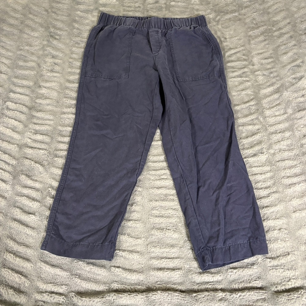 Banana Republic Navy Blue Linen Lyocell Blend Pull On Cropped Pants Womens M - Picture 1 of 7
